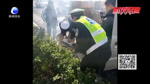 货车行驶中起火 交警相助徒手灭火