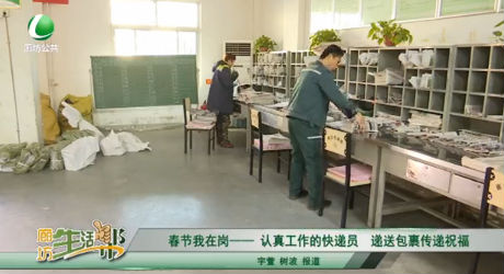 春节我在岗——认真工作的快递员 递送包裹传递祝福