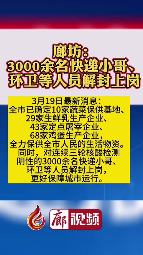  廊视频 | 廊坊：3000余名快递小哥、环卫等人员解封上岗